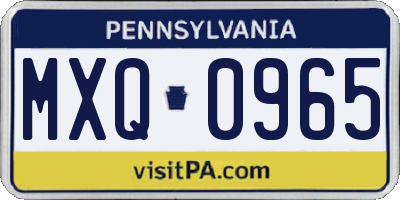 PA license plate MXQ0965