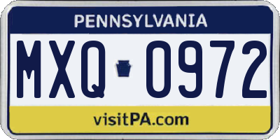 PA license plate MXQ0972