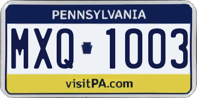 PA license plate MXQ1003