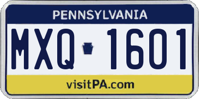 PA license plate MXQ1601