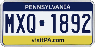 PA license plate MXQ1892