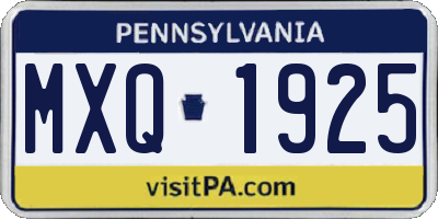 PA license plate MXQ1925
