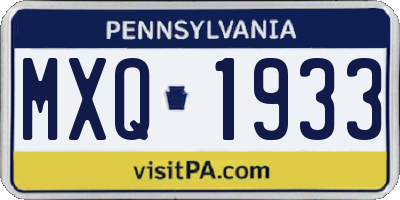PA license plate MXQ1933