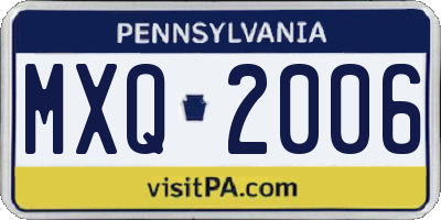 PA license plate MXQ2006
