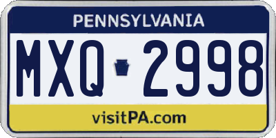 PA license plate MXQ2998