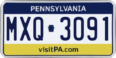 PA license plate MXQ3091