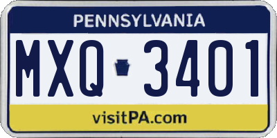 PA license plate MXQ3401