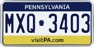 PA license plate MXQ3403
