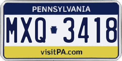 PA license plate MXQ3418
