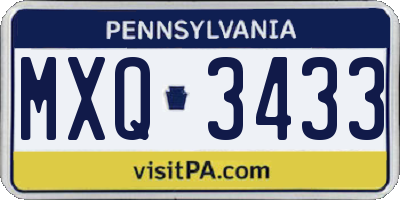 PA license plate MXQ3433