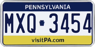 PA license plate MXQ3454