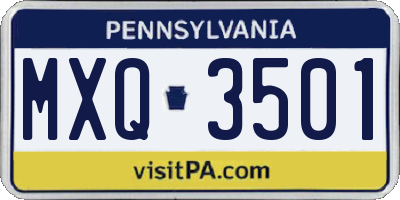 PA license plate MXQ3501