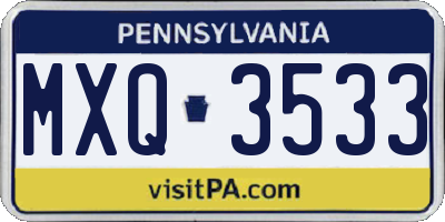 PA license plate MXQ3533