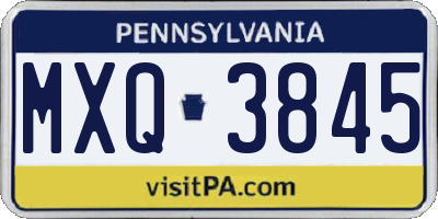 PA license plate MXQ3845