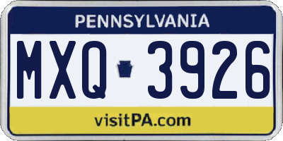 PA license plate MXQ3926