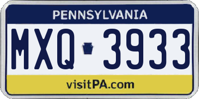 PA license plate MXQ3933