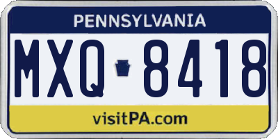 PA license plate MXQ8418
