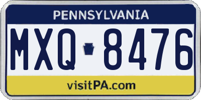 PA license plate MXQ8476