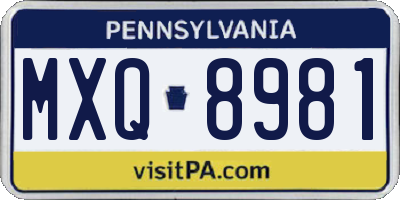 PA license plate MXQ8981