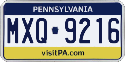 PA license plate MXQ9216