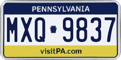 PA license plate MXQ9837