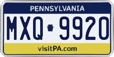 PA license plate MXQ9920