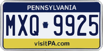PA license plate MXQ9925