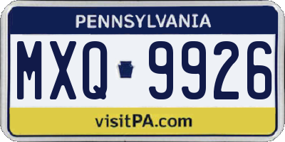 PA license plate MXQ9926