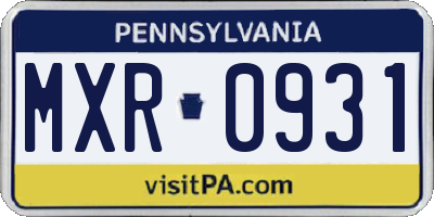 PA license plate MXR0931
