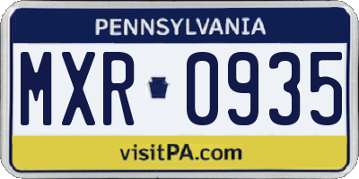 PA license plate MXR0935