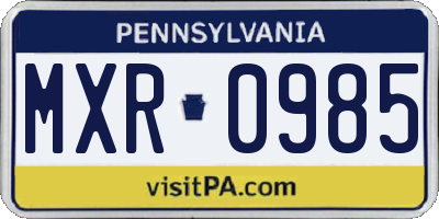 PA license plate MXR0985