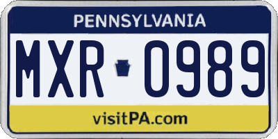 PA license plate MXR0989