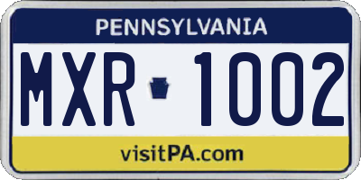 PA license plate MXR1002