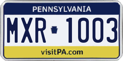 PA license plate MXR1003