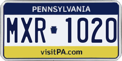 PA license plate MXR1020