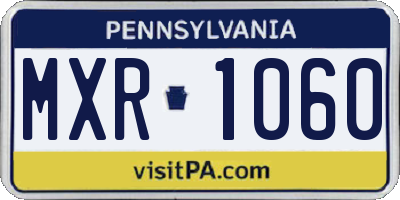 PA license plate MXR1060