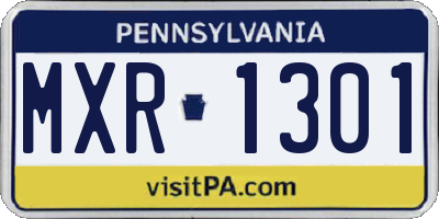 PA license plate MXR1301