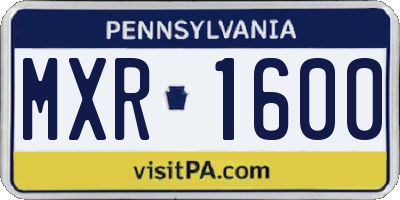PA license plate MXR1600