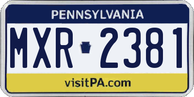 PA license plate MXR2381