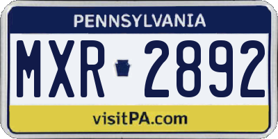PA license plate MXR2892