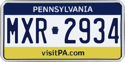 PA license plate MXR2934