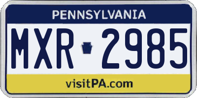 PA license plate MXR2985
