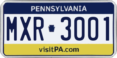 PA license plate MXR3001