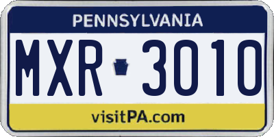 PA license plate MXR3010