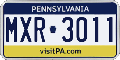 PA license plate MXR3011