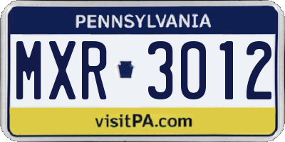 PA license plate MXR3012