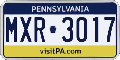 PA license plate MXR3017