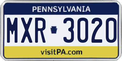PA license plate MXR3020