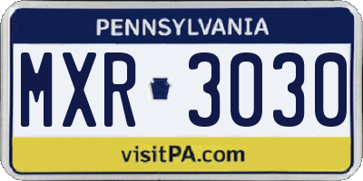 PA license plate MXR3030