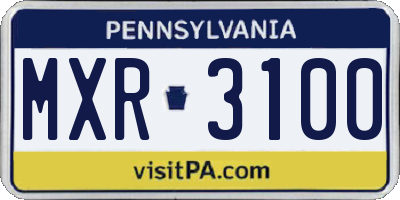 PA license plate MXR3100
